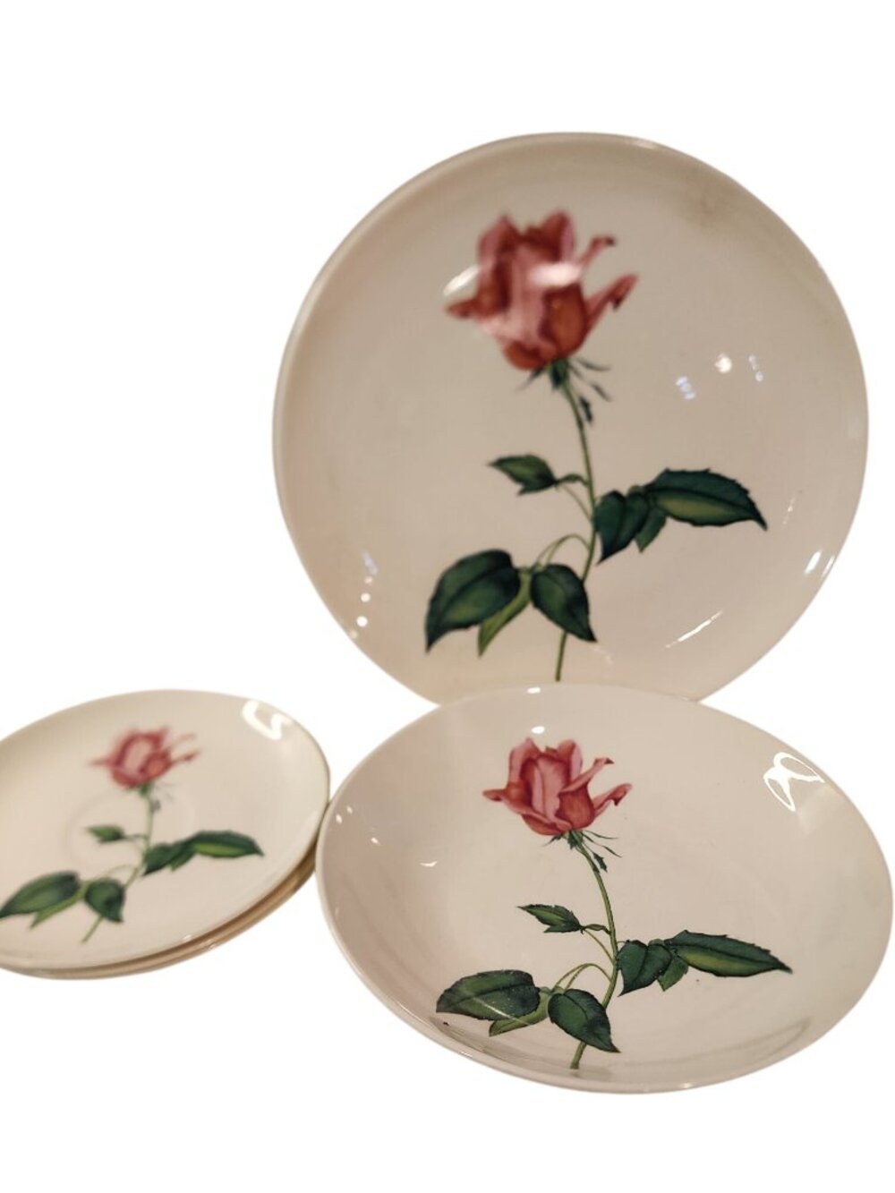 Harmony House dinner plate, saucers, pasta Bowl features the "Betsy Rose" 1950's